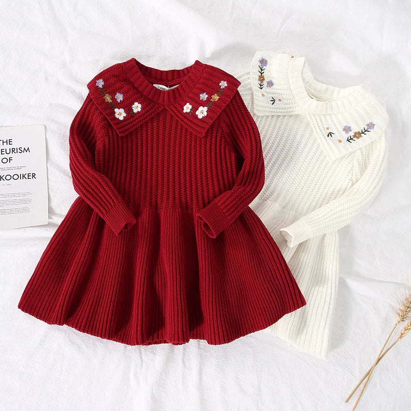 Winter Dress for Baby Girl with embroidered flowers