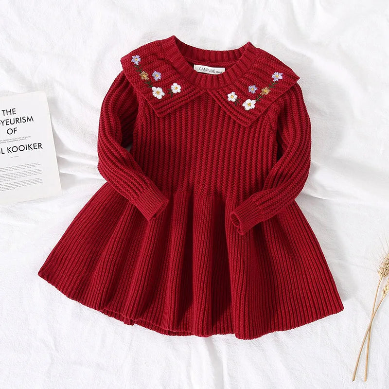 Winter Dress for Baby Girl with embroidered flowers