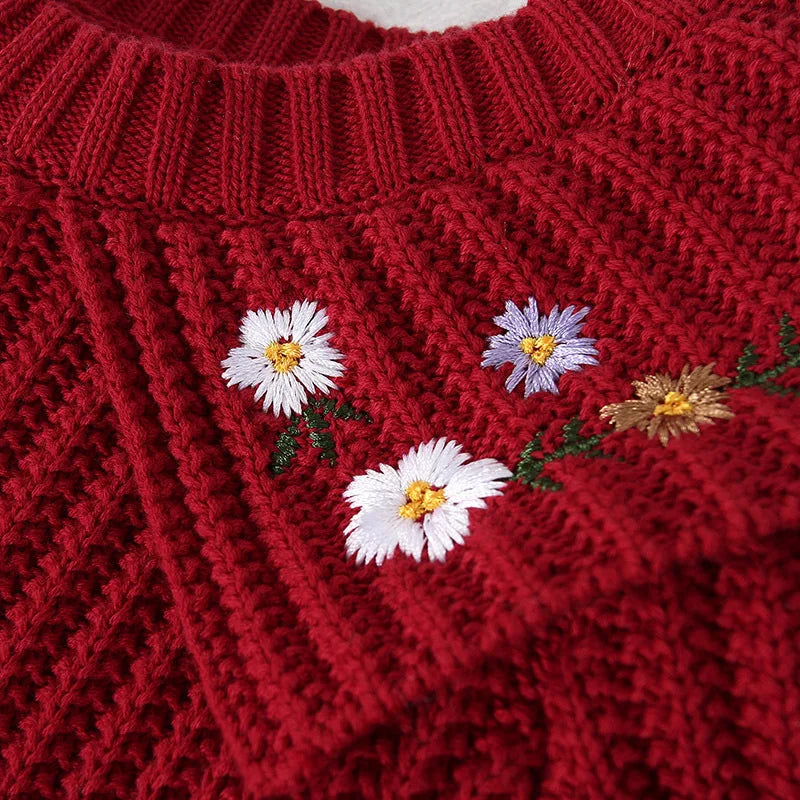 Winter Dress for Baby Girl with embroidered flowers