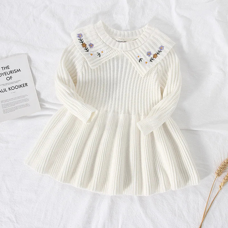 Winter Dress for Baby Girl with embroidered flowers