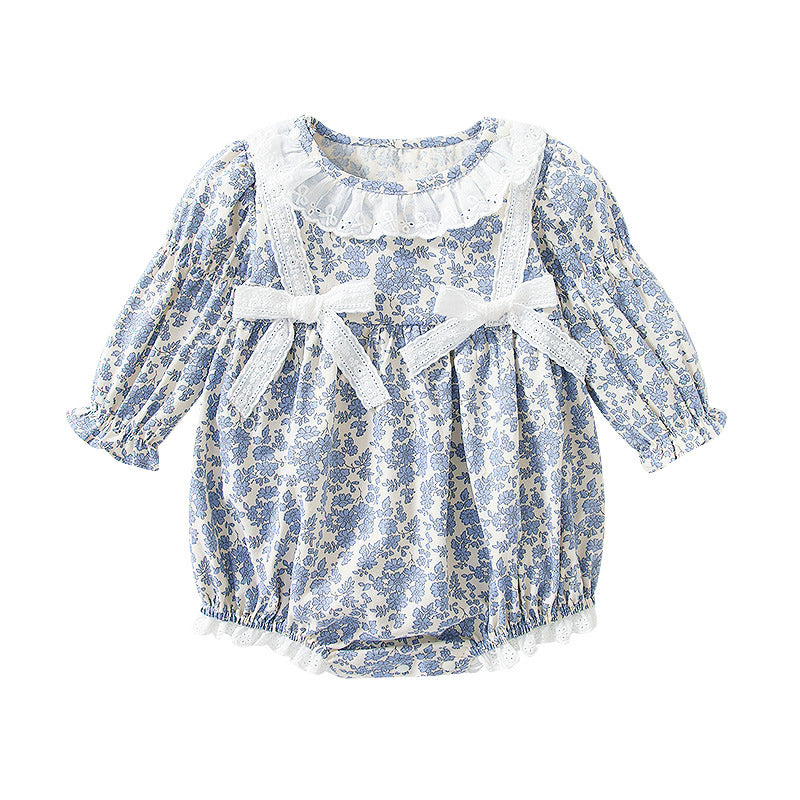 Cotton flower romper in blue tones 