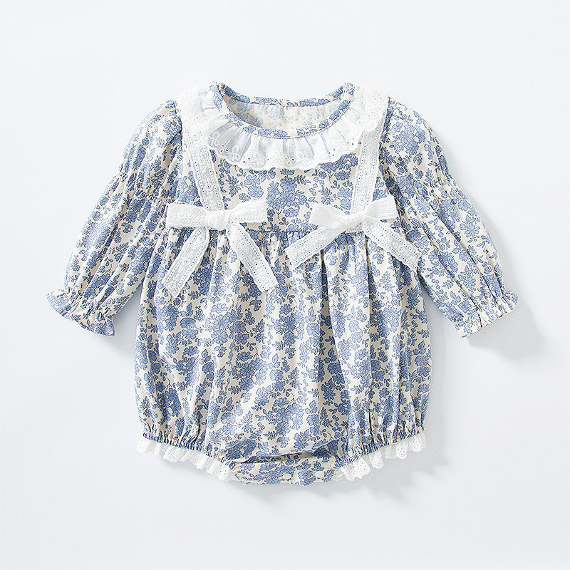 Cotton flower romper in blue tones 