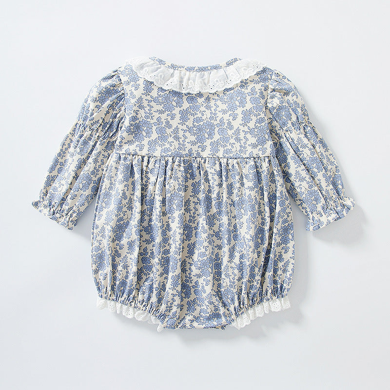 Cotton flower romper in blue tones 