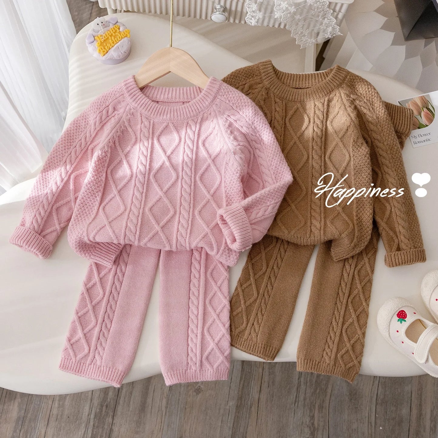 Conjunto de jersey y pantalones de lana para bebe y niña desde 18 meses a 7 años