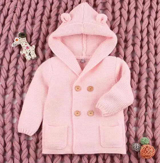 Chaqueta de Punto con Capucha para Bebés y botones de madera