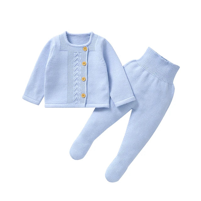 Conjunto de jersey y pantalones de lana para bebé con botones y pies 0-9 meses