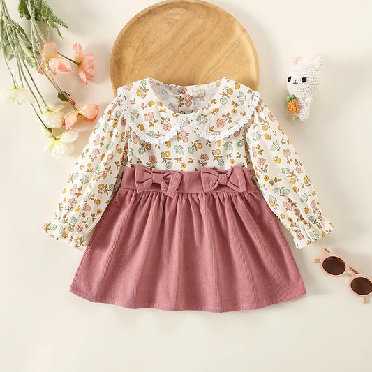 Dress with little flowers and corduroy skirt