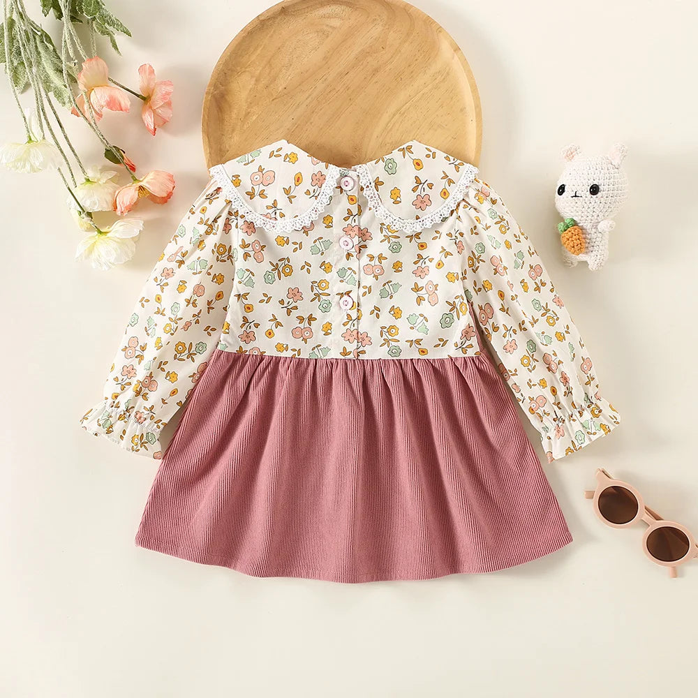 Dress with little flowers and corduroy skirt