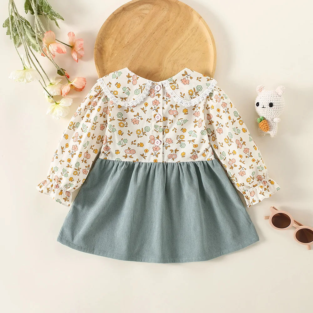 Dress with little flowers and corduroy skirt