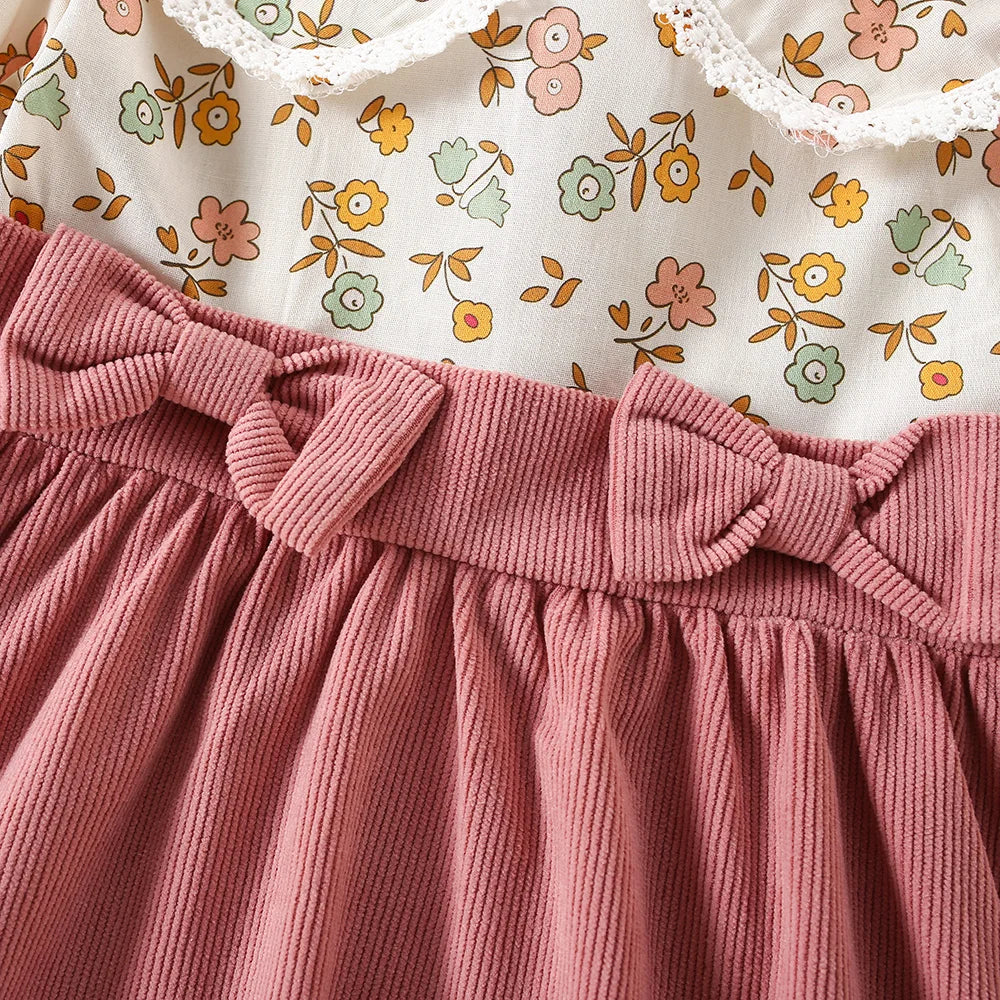 Dress with little flowers and corduroy skirt