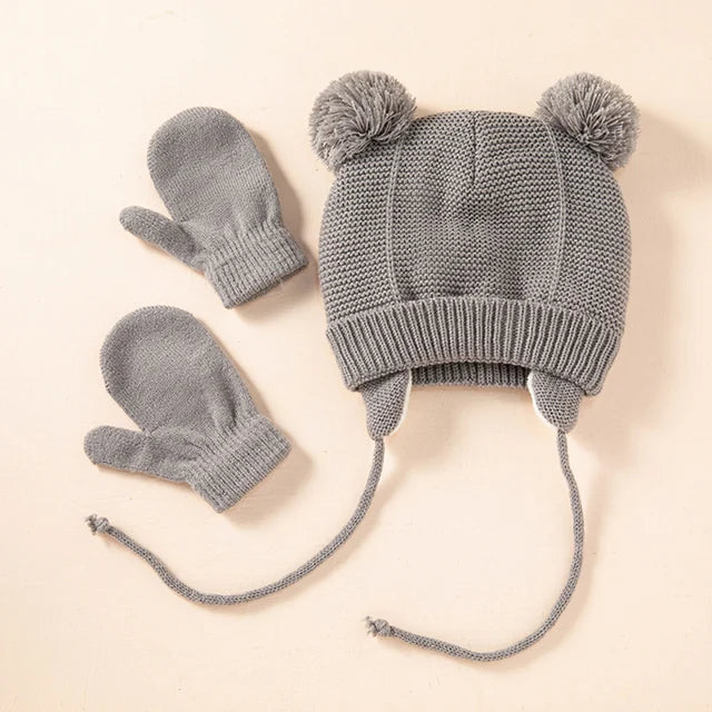 Pompom hat and mittens set 1-4 years