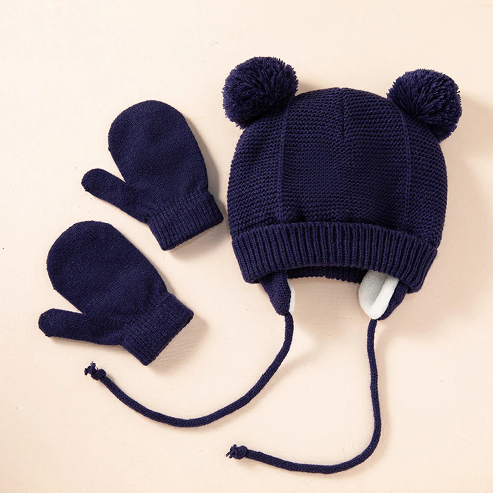 Pompom hat and mittens set 1-4 years