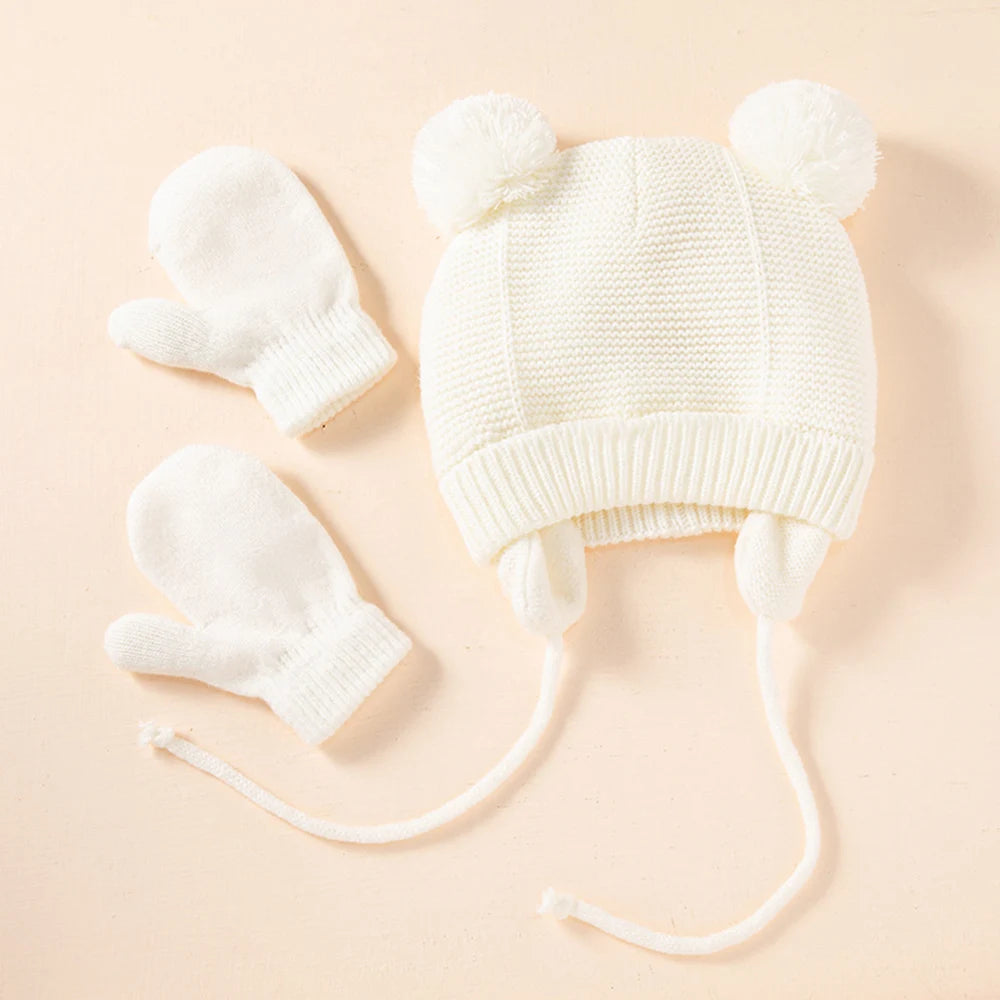 Pompom hat and mittens set 1-4 years