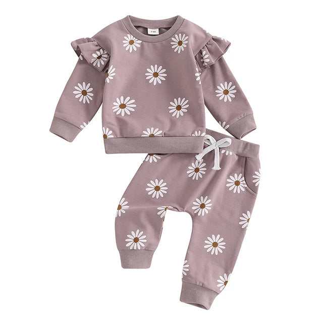 Conjunto de chándal con flores para niña 0-6 meses.