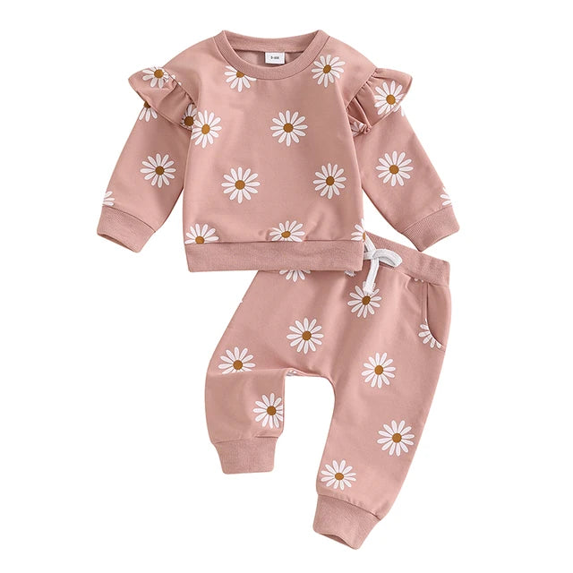 Conjunto de chándal con flores para niña 0-6 meses.