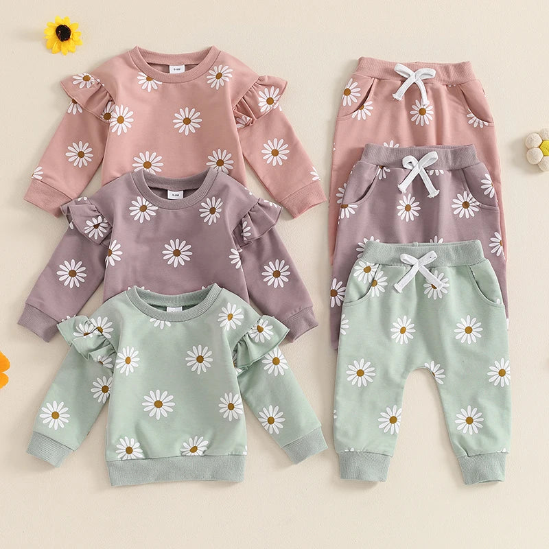 Conjunto de chándal con flores para niña 0-6 meses.