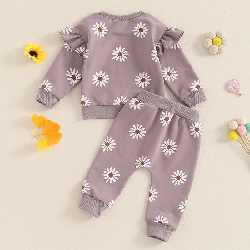 Conjunto de chándal con flores para niña 0-6 meses.