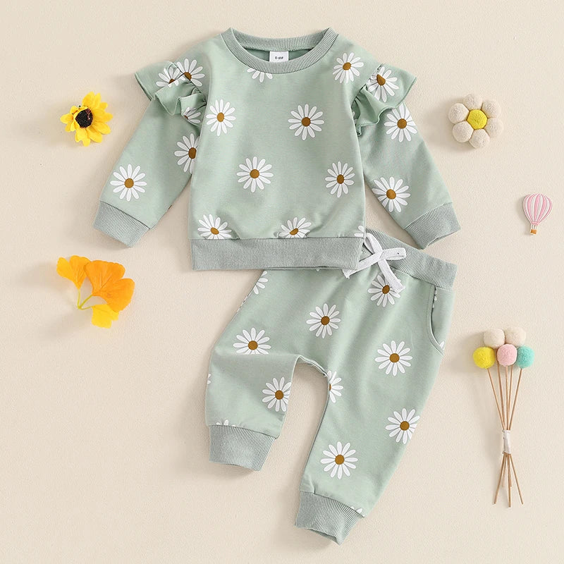 Conjunto de chándal con flores para niña 0-6 meses.