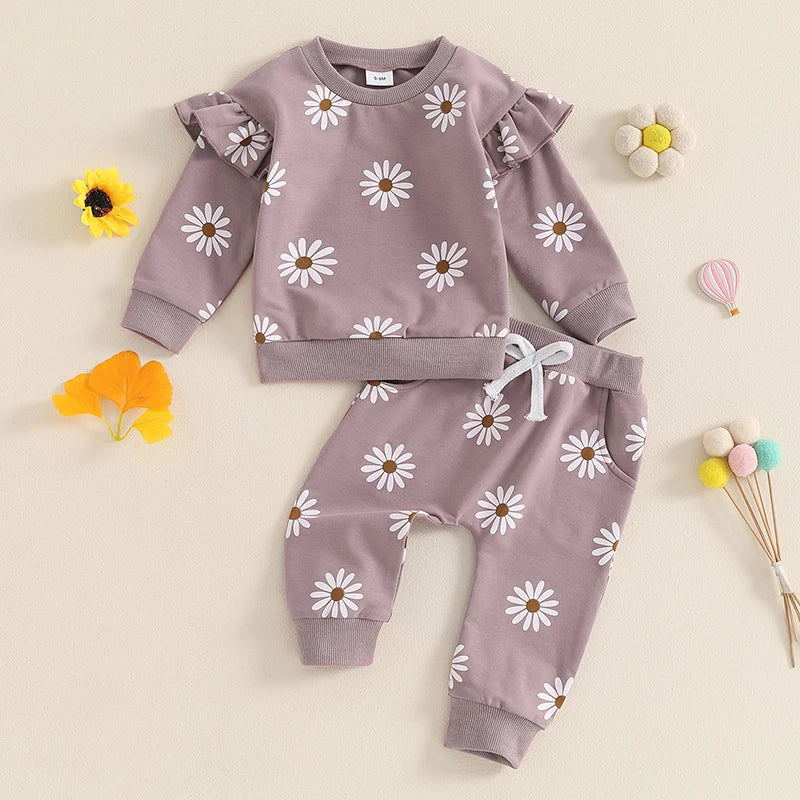 Conjunto de chándal con flores para niña 0-6 meses.