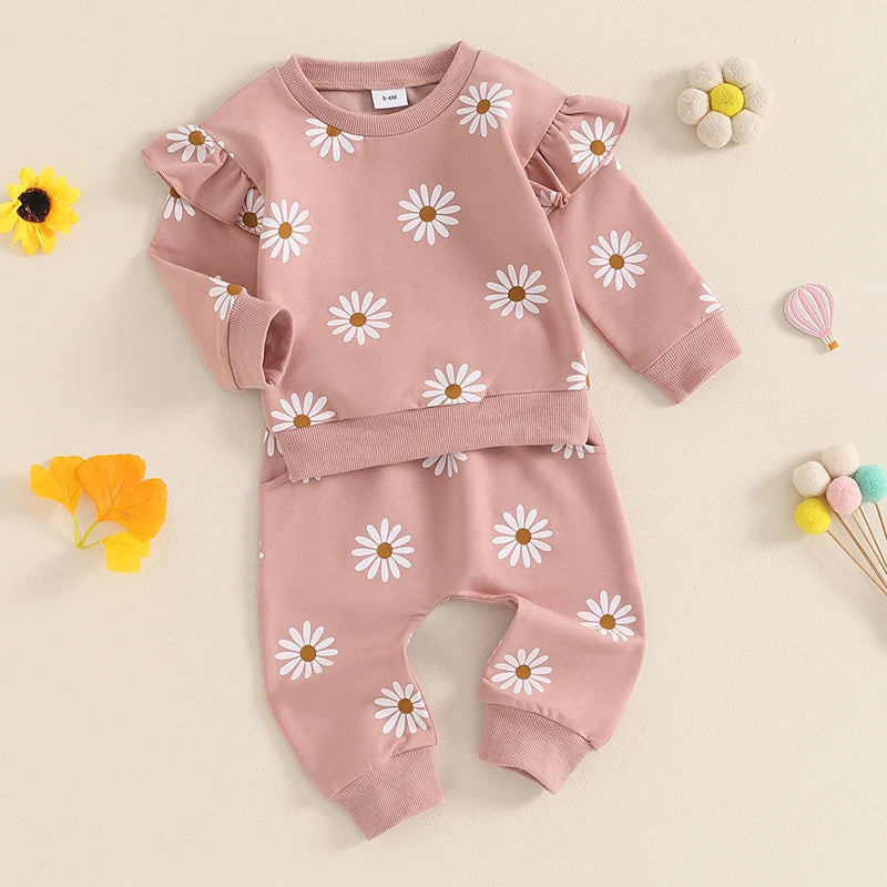 Conjunto de chándal con flores para niña 0-6 meses.