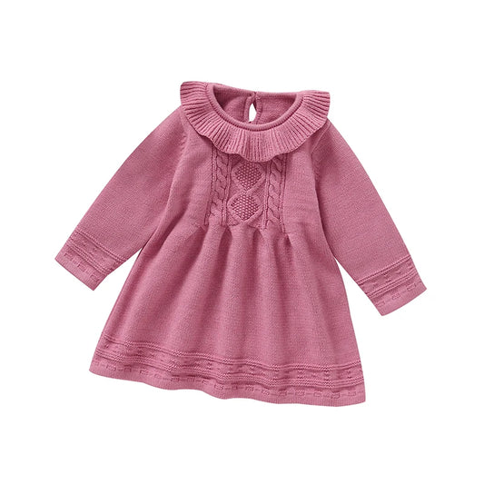 Vestido rosa para niña de punto